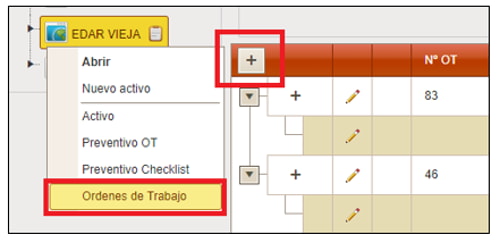 Imagen 3.21. Acceso a la creación de OT de correctivo